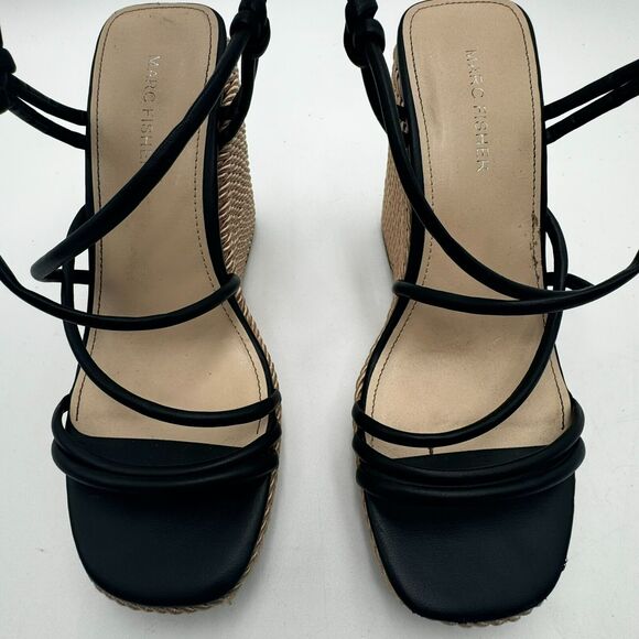 MARC FISHER | Women's 8 Strappy Black Boho Vegan Woven Wedge Zarah Sandals - Picture 5 of 10